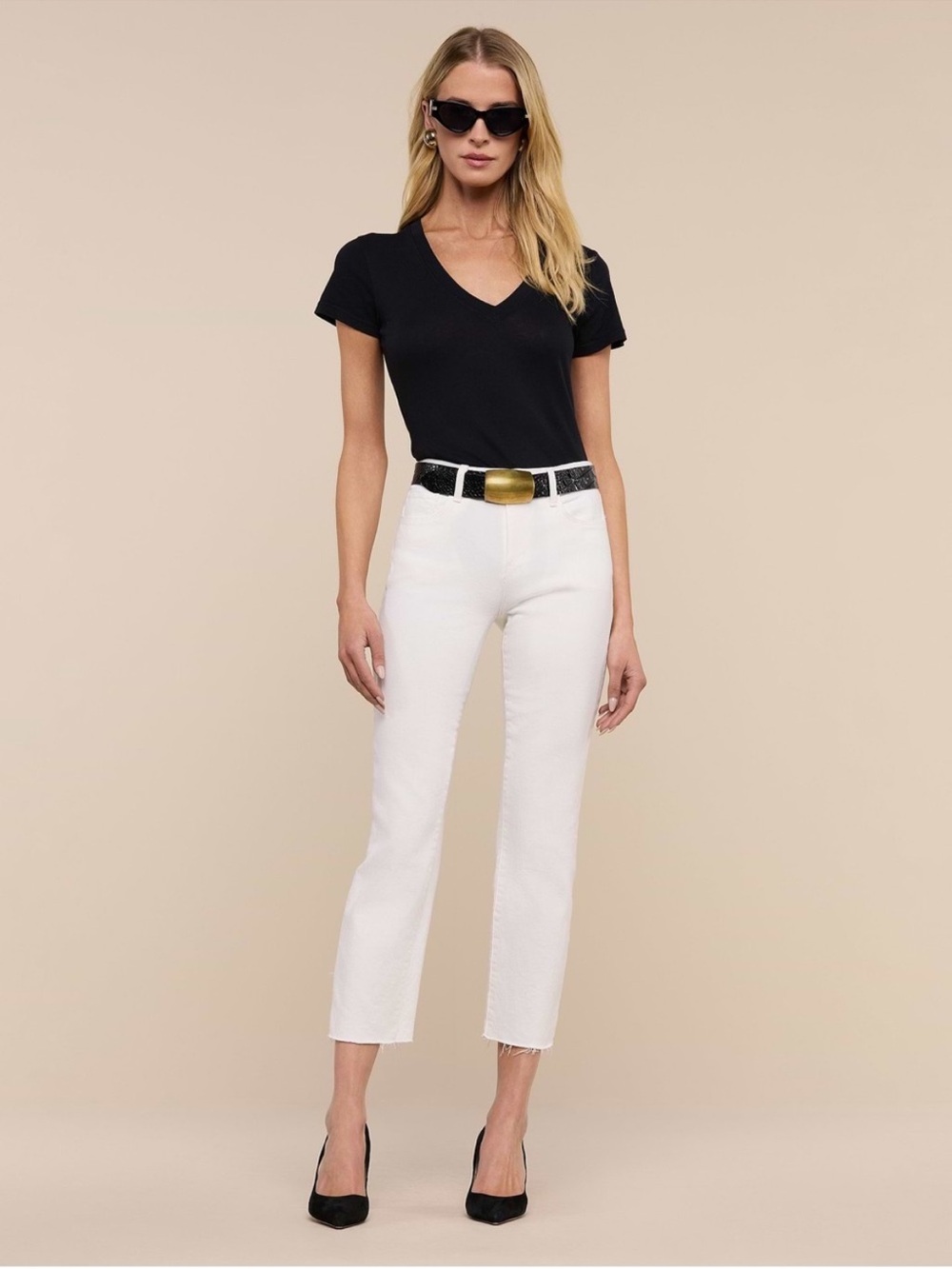 L'AGENCE Size 32 Sada High Rise Slim Leg Cropped Jeans Blanc White Designer